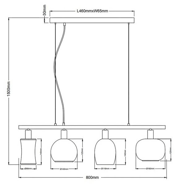 Nowa Lampa wisząca szklana Telesto, możliwość ściemniania, multikolor, salon / jadalnia, szkło
