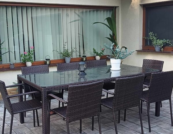 Zestaw mebli stołowych technorattan (8 krzeseł + stół 200x100cm) SOTTILE brązowy