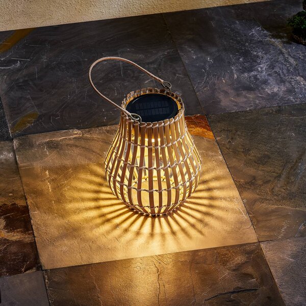 Lampa tarasowa LED Amaria, bambus, Ø 18 cm Amaria Lindby, możliwość ściemniania, jasne drewno, bambus, dworkowy / rustykalny