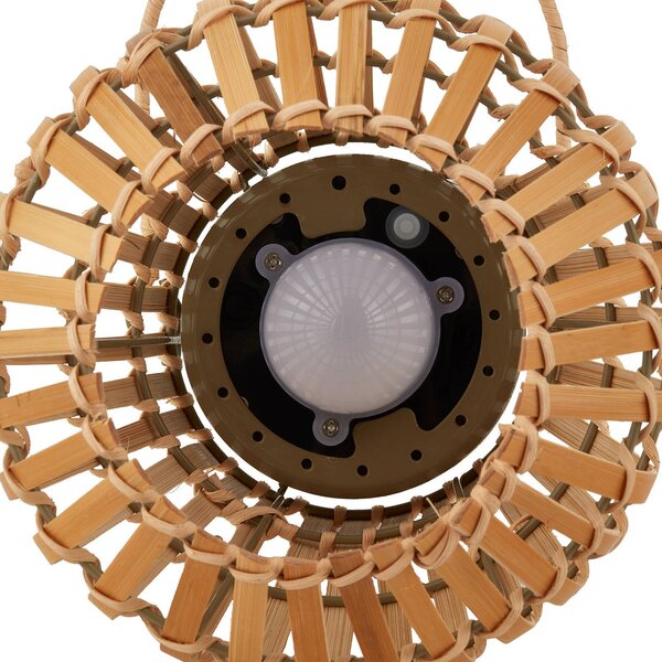 Lampa tarasowa LED Amaria, bambus, Ø 18 cm Amaria Lindby, możliwość ściemniania, jasne drewno, bambus, dworkowy / rustykalny