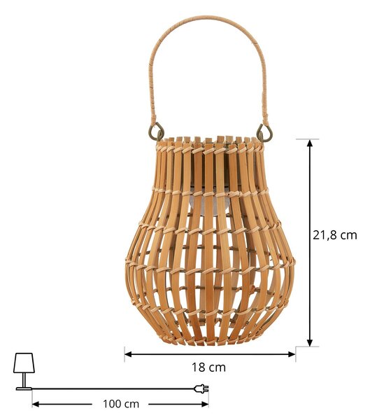 Lampa tarasowa LED Amaria, bambus, Ø 18 cm Amaria Lindby, możliwość ściemniania, jasne drewno, bambus, dworkowy / rustykalny