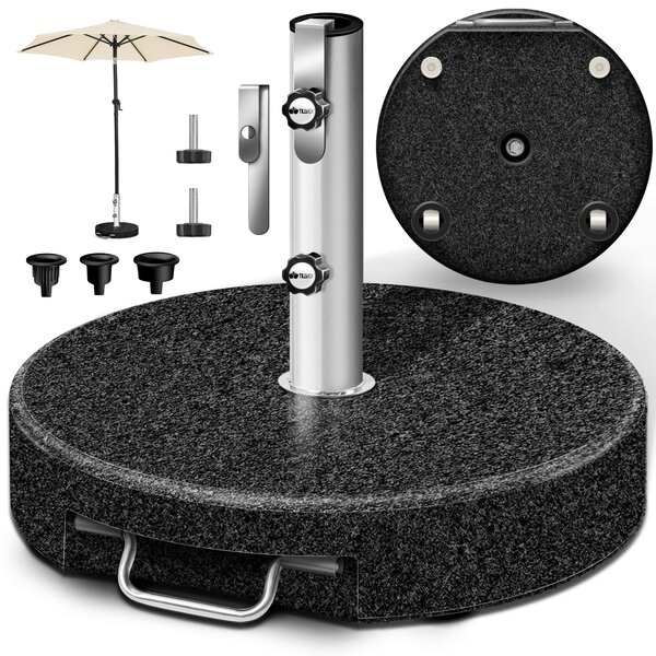Stojak na parasol tillvex® Granite z kókami i uchwytem teleskopowym antracyt - 27 kg okrgy | stojak na parasol parasol z rurk ze stali nierdzewnej | stojak na parasol balkonowy do masztów parasolowych 16-48 mm i rednicy parasola 300 cm