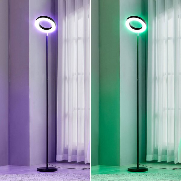 Lindby Smart lampa stojąca LED Cilian, RGBW, CCT, ZigBee, Hue Cilian Lindby, możliwość ściemniania, czarny, salon / jadalnia, metal, nowoczesny
