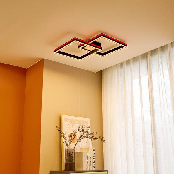 Inteligentna lampa sufitowa Tjado Lucande, możliwość ściemniania, czarny, salon / jadalnia, metal, nowoczesny