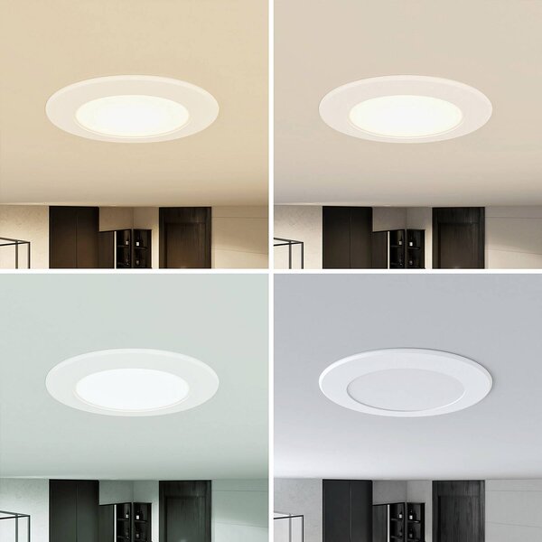 Oprawa wpuszczana LED Prios Rida, zestaw 10 sztuk, biały, 12 cm, CCT, IP44 Rida PRIOS, możliwość ściemniania, biały / opal, łazienka, aluminium, nowoczesny