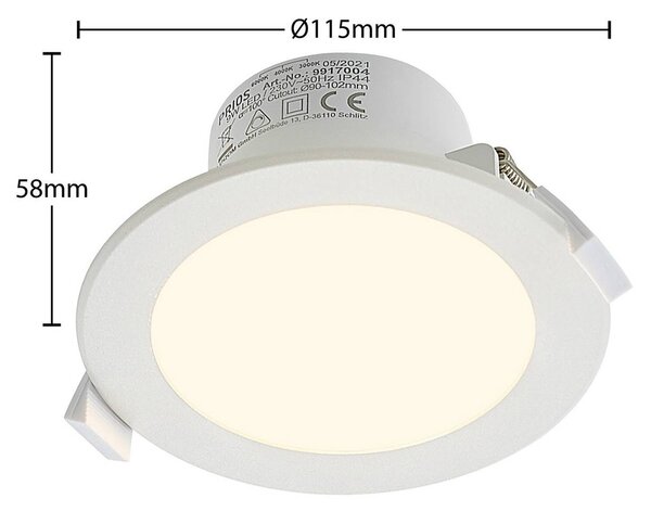 Oprawa wpuszczana LED Prios Rida, zestaw 10 sztuk, biały, 12 cm, CCT, IP44 Rida PRIOS, możliwość ściemniania, biały / opal, łazienka, aluminium, nowoczesny