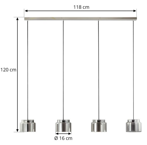 Lampa wisząca Diano Lucande, aluminiowy / szary / cynkowy, salon / jadalnia, szkło, design