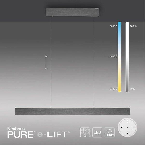 PURE Lampa wisząca E-Motion, możliwość ściemniania, aluminiowy / szary / cynkowy, salon / jadalnia, aluminium, nowoczesny