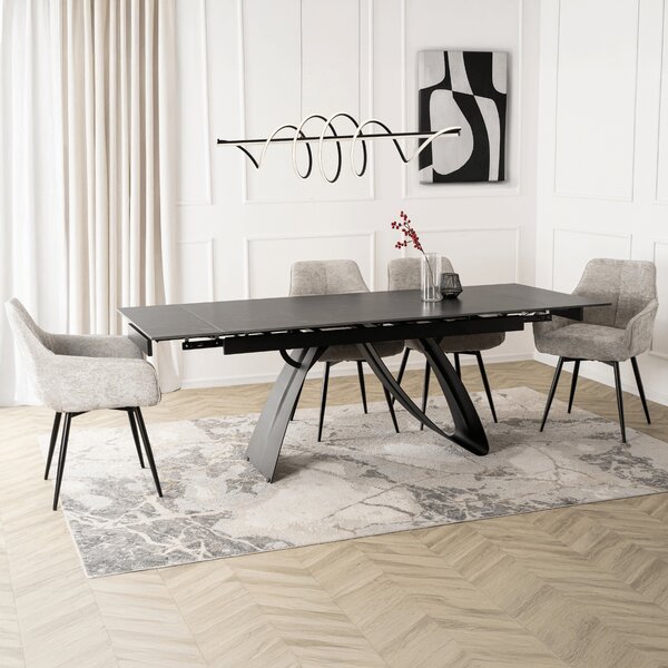 Ceramiczny stół z funkcją rozkładania Devon 160-220 cm, czarny marmur/czarny