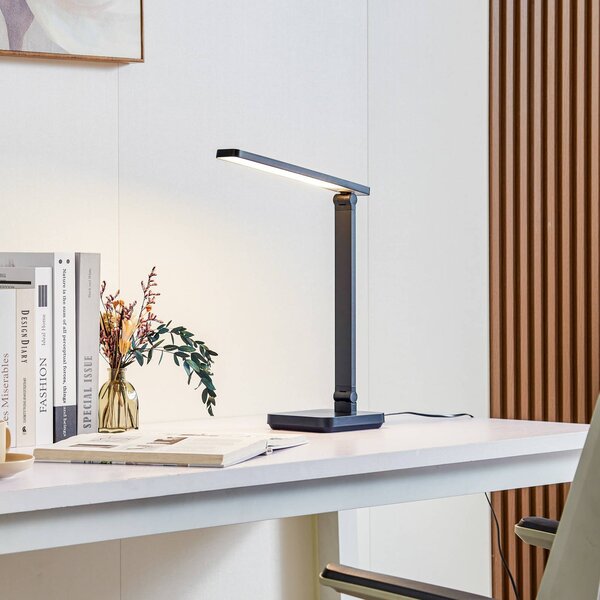 Lampa stołowa Rylas Lindby, możliwość ściemniania, czarny, biuro, tworzywo sztuczne, nowoczesny