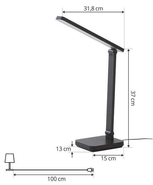 Lampa stołowa Rylas Lindby, możliwość ściemniania, czarny, biuro, tworzywo sztuczne, nowoczesny
