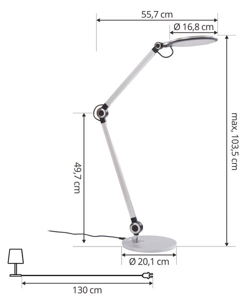 Lampa biurkowa LED Nyxaris Lindby, możliwość ściemniania, aluminiowy / szary / cynkowy, biuro, tworzywo sztuczne, nowoczesny
