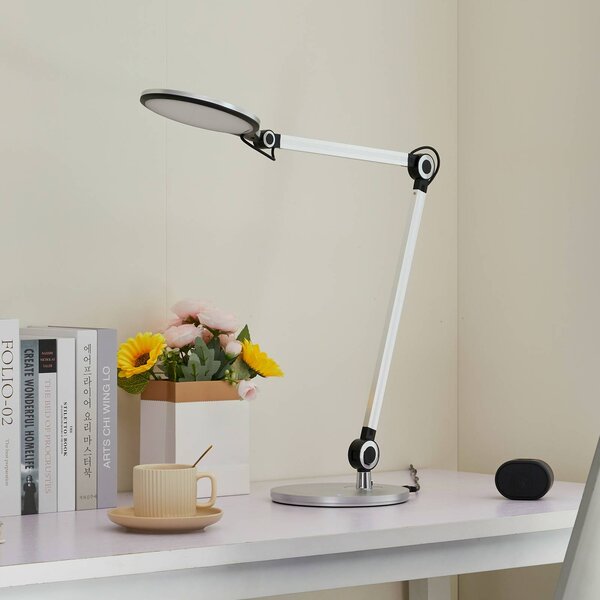 Lampa biurkowa LED Nyxaris Lindby, możliwość ściemniania, aluminiowy / szary / cynkowy, biuro, tworzywo sztuczne, nowoczesny