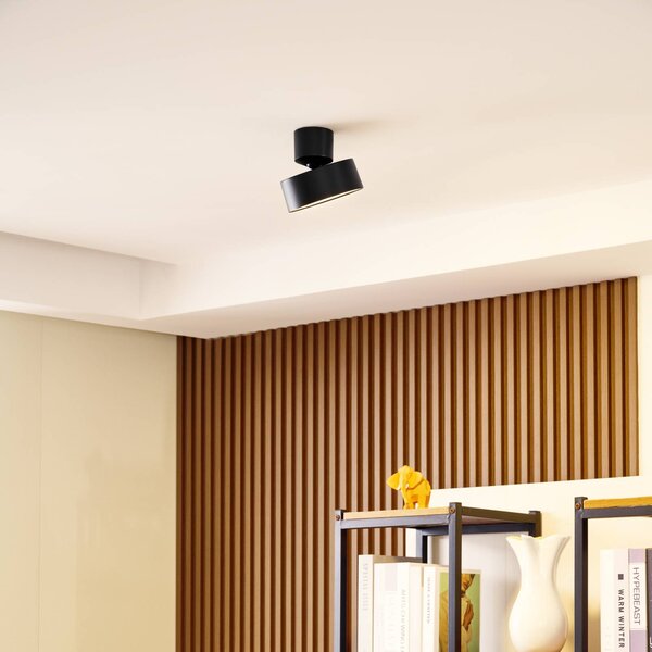 Reflektor LED Lindby Nivoria, Ø 14 cm, czarny, obrotowy Nivoria, czarny, salon / jadalnia, aluminium, nowoczesny