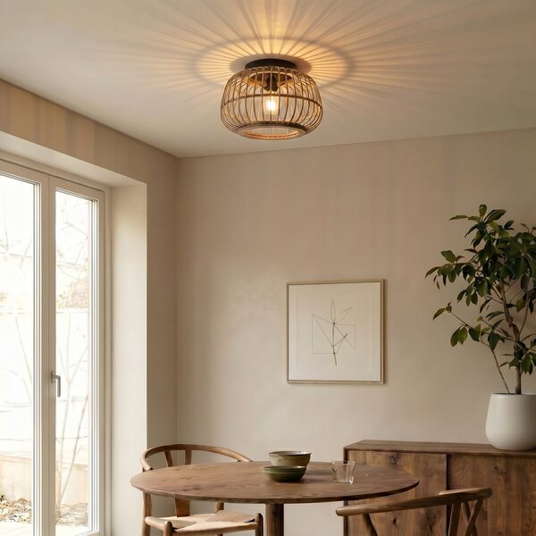 Lampa Sufitowa Lindby, Bominio, ściemnialny, drewniany, salon, drewno, skandynawski