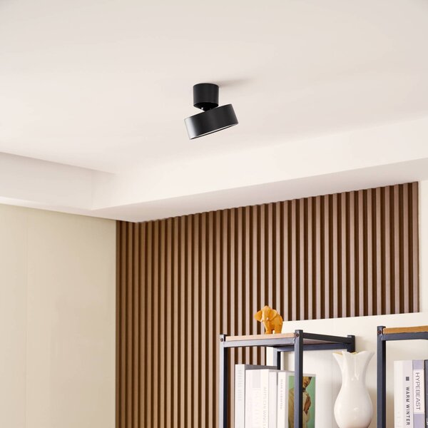 Reflektor LED Lindby Nivoria, Ø 14 cm, czarny, obrotowy Nivoria, czarny, salon / jadalnia, aluminium, nowoczesny