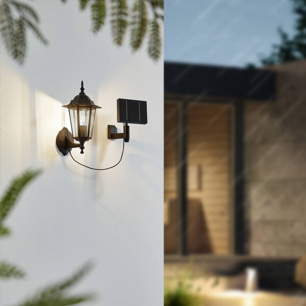 Lindby LED-Solarwandleuchte Sayata, czarny, aluminium, latarnia Sayata, czarny, aluminium, nowoczesny