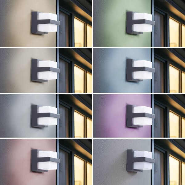 Lindby Smart – kinkiet zewnętrzny LED Fyra, kątowy, CCT RGB, Tuya Fyra Lindby, możliwość ściemniania, aluminiowy / szary / cynkowy, aluminium, nowoczesny