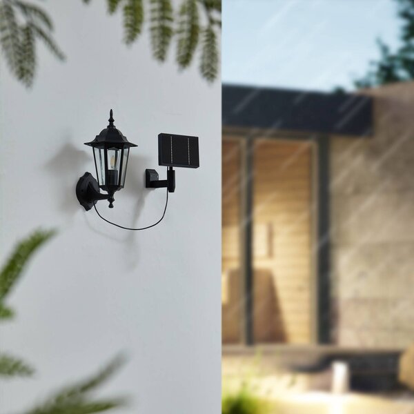 Lindby LED-Solarwandleuchte Sayata, czarny, aluminium, latarnia Sayata, czarny, aluminium, nowoczesny