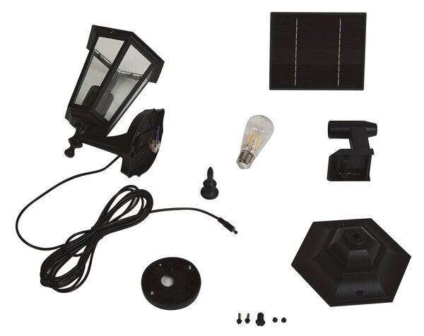Lindby LED-Solarwandleuchte Sayata, czarny, aluminium, latarnia Sayata, czarny, aluminium, nowoczesny