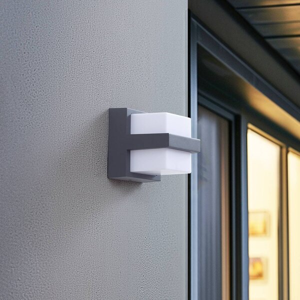 Lindby Smart – kinkiet zewnętrzny LED Fyra, kątowy, CCT RGB, Tuya Fyra Lindby, możliwość ściemniania, aluminiowy / szary / cynkowy, aluminium, nowoczesny