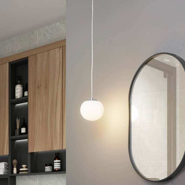 Lampa wisząca szklana Bidolo Lucande, możliwość ściemniania, chromowy / srebrny, łazienka, szkło
