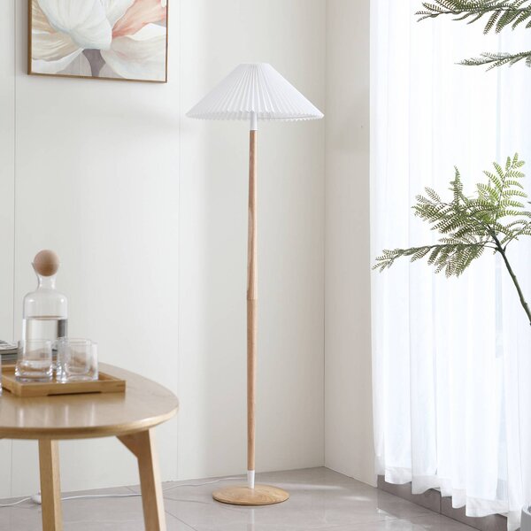 Lampa stojąca Ellorin Lucande, jasne drewno, salon / jadalnia, drewno, skandynawski