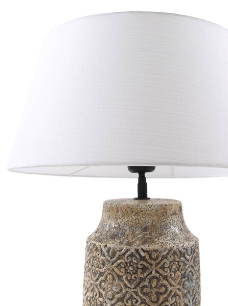 Lampa stołowa Aelith Lindby, aluminiowy / szary / cynkowy, salon / jadalnia, tkanina / materiał / jedwab, dworkowy / rustykalny