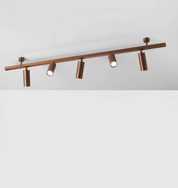 Cremasco Lampa sufitowa 7534, drewno brązowane, 5-punktowa, GU10 możliwość ściemniania, ciemne drewno, salon / jadalnia, mosiądz, nowoczesny