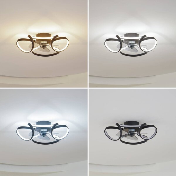 Wentylator sufitowy LED Lomata, czarny, cichy, Ø 23 cm Lomata Lindby, możliwość ściemniania, czarny, salon / jadalnia, aluminium, nowoczesny