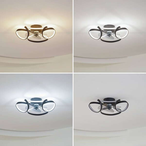 Wentylator sufitowy LED Lomata, czarny, cichy, Ø 23 cm Lomata Lindby, możliwość ściemniania, czarny, salon / jadalnia, aluminium, nowoczesny