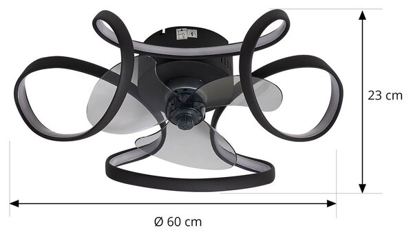 Wentylator sufitowy LED Lomata, czarny, cichy, Ø 23 cm Lomata Lindby, możliwość ściemniania, czarny, salon / jadalnia, aluminium, nowoczesny