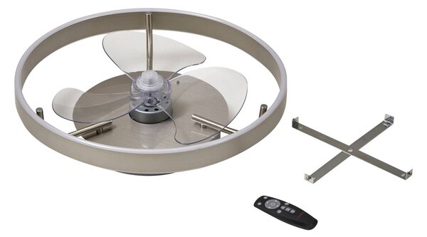 Wentylator sufitowy LED Lindby Momitu, srebrny, cichy, Ø 50 cm Momitu Lindby, możliwość ściemniania, aluminiowy / szary / cynkowy, salon / jadalnia, aluminium, nowoczesny