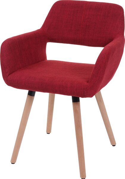 Krzesło do jadalni HWC-A50 II, krzesło kuchenne, design retro 50s ~ tekstylia, purpurowa czerwień, jasne nogi