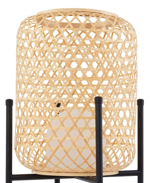 Lucande lampa stojąca LED Adebi, czarna, bambus, Ø32,5cm Adebi Lucande, możliwość ściemniania, czarny, aluminium, dworkowy / rustykalny