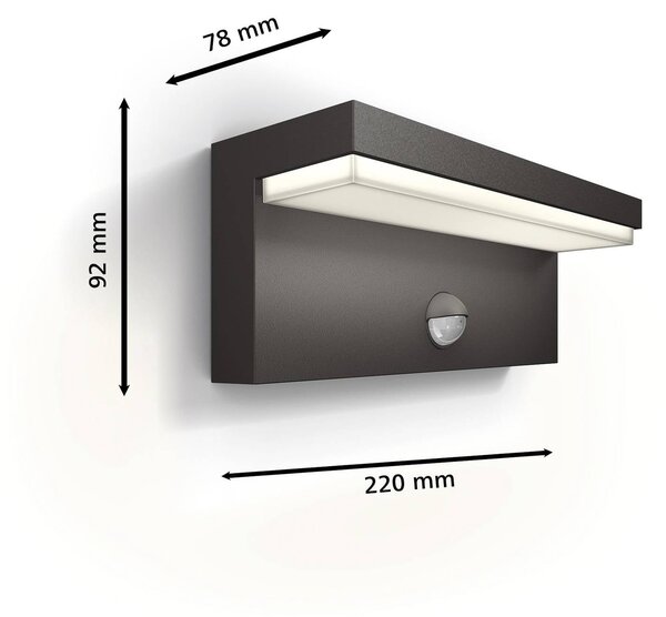 Philips Lampa zewnętrzna z czujnikiem ruchu Bustan, czarny, aluminium, nowoczesny