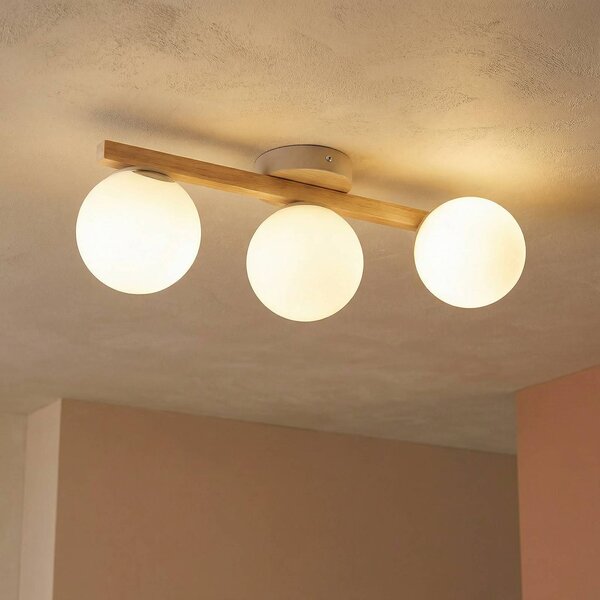 Lampa sufitowa Estera TK Lighting, możliwość ściemniania, jasne drewno, salon / jadalnia, szkło