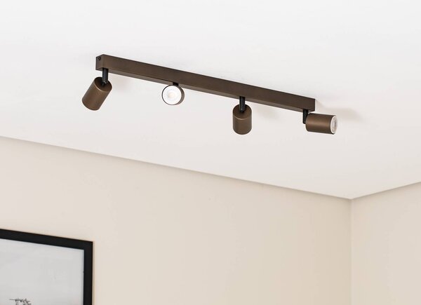Reflektor sufitowy Top, regulowany, brązowy, 4-punktowa liniowa Top TK Lighting, możliwość ściemniania, brązowy / rdzawy, salon / jadalnia, metal, nowoczesny