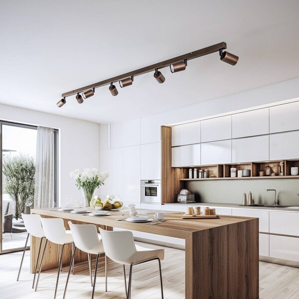Reflektor sufitowy Top, regulowany, brązowy, 8-punktowa liniowa Top TK Lighting, możliwość ściemniania, brązowy / rdzawy, salon / jadalnia, metal, nowoczesny