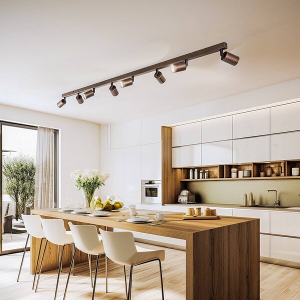Reflektor sufitowy Top, regulowany, brązowy, 8-punktowa liniowa Top TK Lighting, możliwość ściemniania, brązowy / rdzawy, salon / jadalnia, metal, nowoczesny