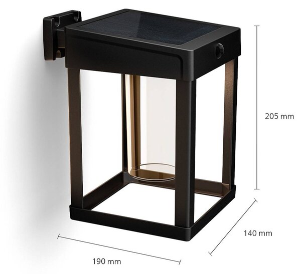 Philips Lampa ścienna z czujnikiem solarnym Camill czarna/przezroczysta 14 x, czarny, tworzywo sztuczne, nowoczesny