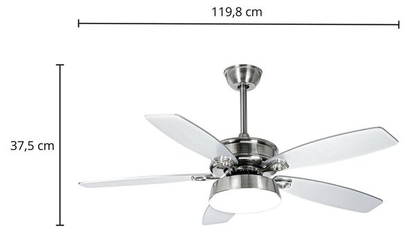 Wentylator sufitowy LED Lucande Kuvio, DC, cichy, Ø 120 cm, CCT Kuvio, aluminiowy / szary / cynkowy, salon / jadalnia, metal, nowoczesny