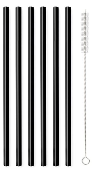 Zestaw 6 czarnych szklanych słomek Vialli Design, dł. 20 cm