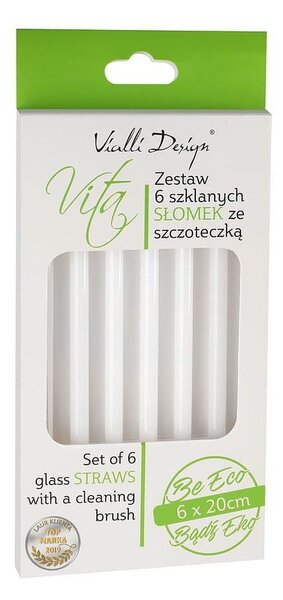 Zestaw 6 białych szklanych słomek Vialli Design, dł. 20 cm