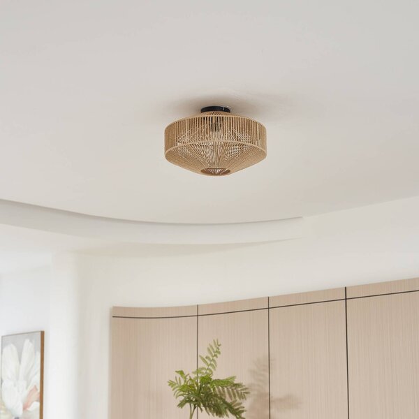 Lampa sufitowa Sorino Lindby, możliwość ściemniania, jasne drewno, salon / jadalnia, papier / lunolit / lunopal, dworkowy / rustykalny