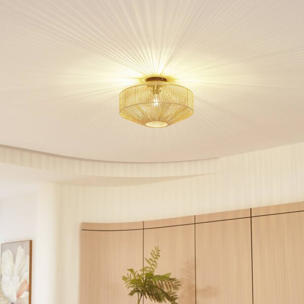 Lampa sufitowa Sorino Lindby, możliwość ściemniania, jasne drewno, salon / jadalnia, papier / lunolit / lunopal, dworkowy / rustykalny
