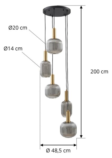 Lampa wisząca Doroteo Lindby, możliwość ściemniania, aluminiowy / szary / cynkowy, salon / jadalnia, szkło, vintage