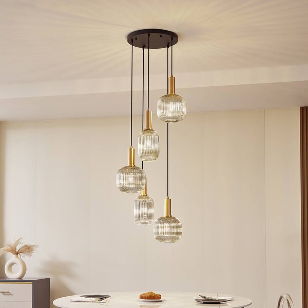 Lampa wisząca Doroteo Lindby, możliwość ściemniania, aluminiowy / szary / cynkowy, salon / jadalnia, szkło, vintage