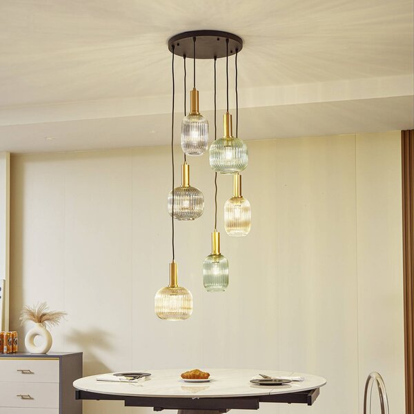 Lampa wisząca Doroteo Lindby, możliwość ściemniania, aluminiowy / szary / cynkowy, salon / jadalnia, szkło, vintage
