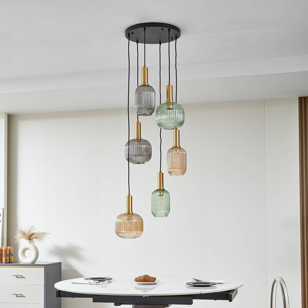 Lampa wisząca Doroteo Lindby, możliwość ściemniania, aluminiowy / szary / cynkowy, salon / jadalnia, szkło, vintage
